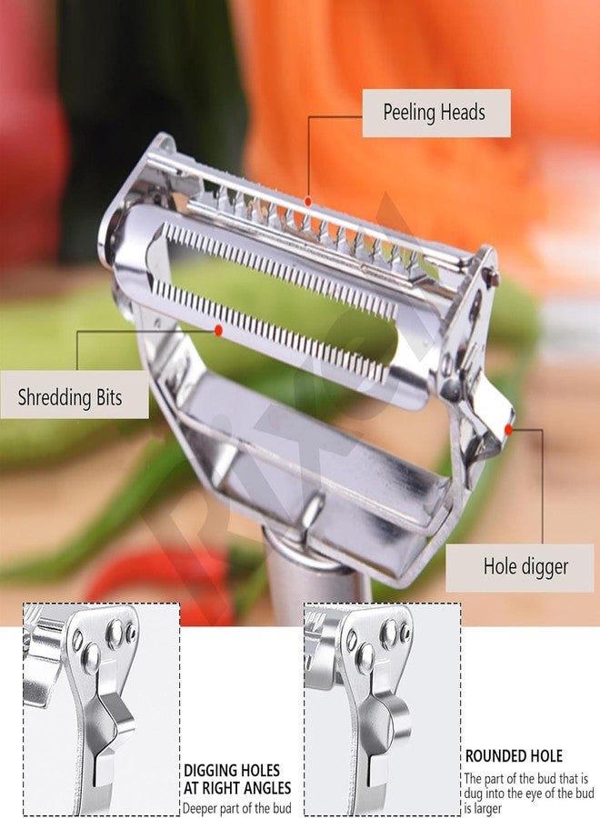 RIXELL 2-in-1 Stainless Steel Julienne Vegetable Peeler, Multi-Functional Kitchen Slicer and Grater, Silver, 18 x 8.2 x 2.4 cm - Image 4